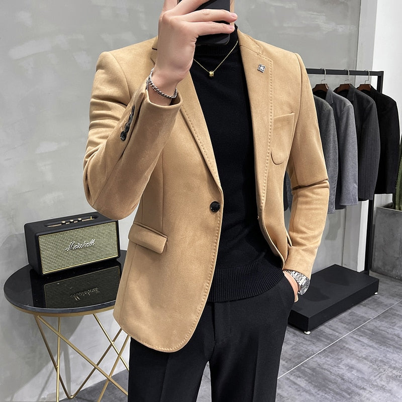 Fashion England Style Autumn Winter Thick Men's Velvet Suit Jacket / Male High Quality 2022 New Plus Size Blazers Coat